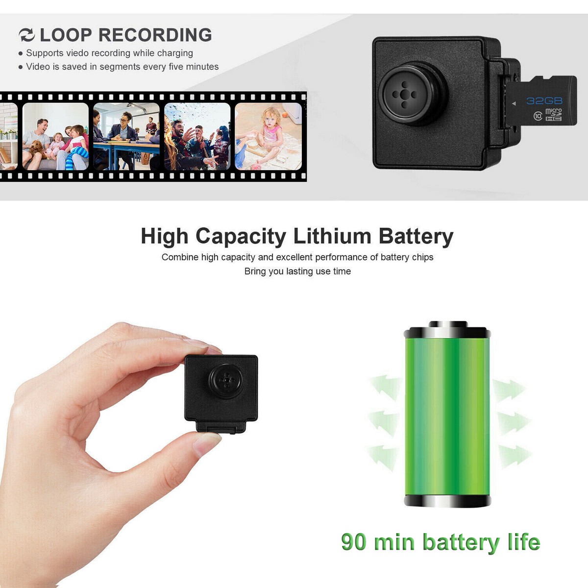 mini caméra bouton espion cachée full hd avec enregistrement audio