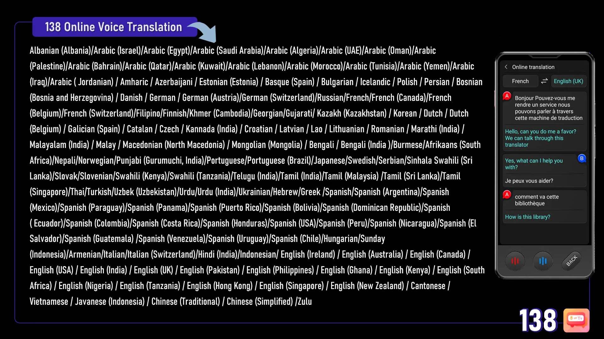 Liste des langues prises en charge par LANGIE S3