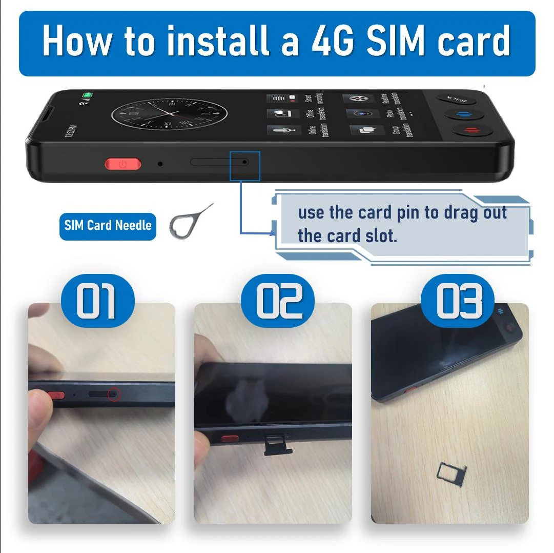 installation carte sim 4g 3g traducteur Langie S3